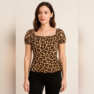 Bwear Leopard Print Blouse with Tie Detail